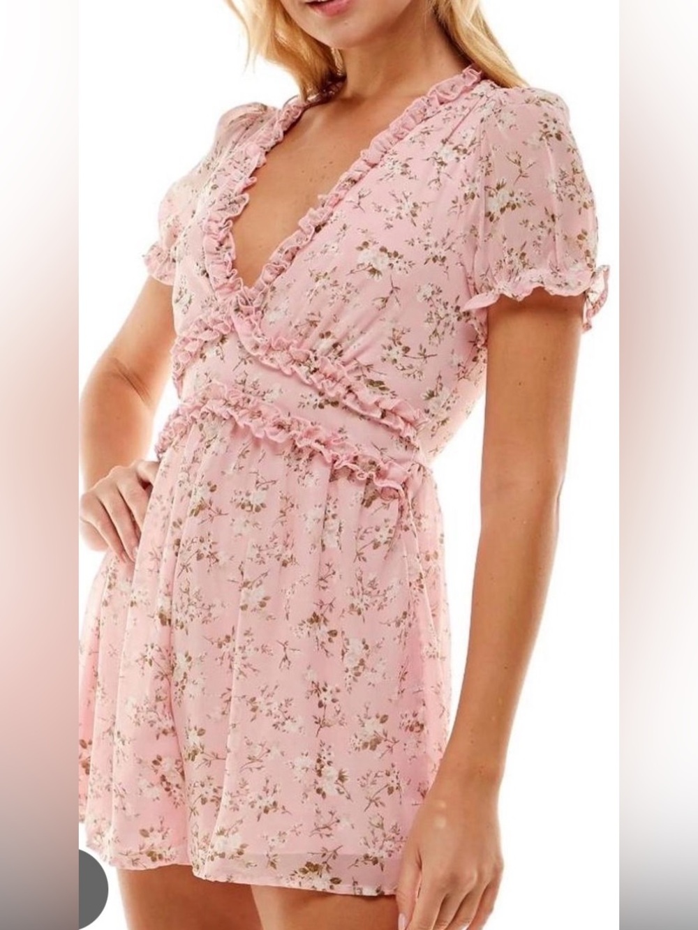 Trixxi Pink Floral Ruffle Mini Dress